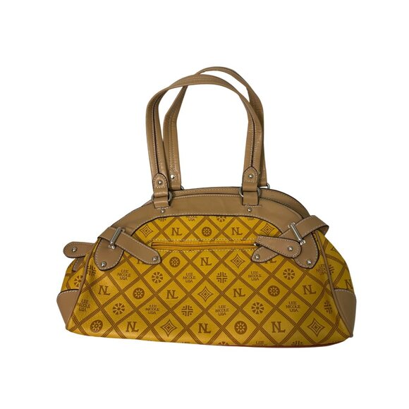 Nicole Lee USA Womens Fashion Satchel & Wallet Set Yellow/Brown Faux Leather Des - Picture 2 of 3